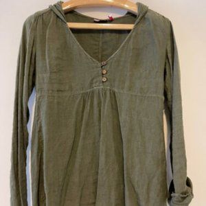 Max & Co 100% Linen Blouse w/Hoodie -Army Green- Size 8